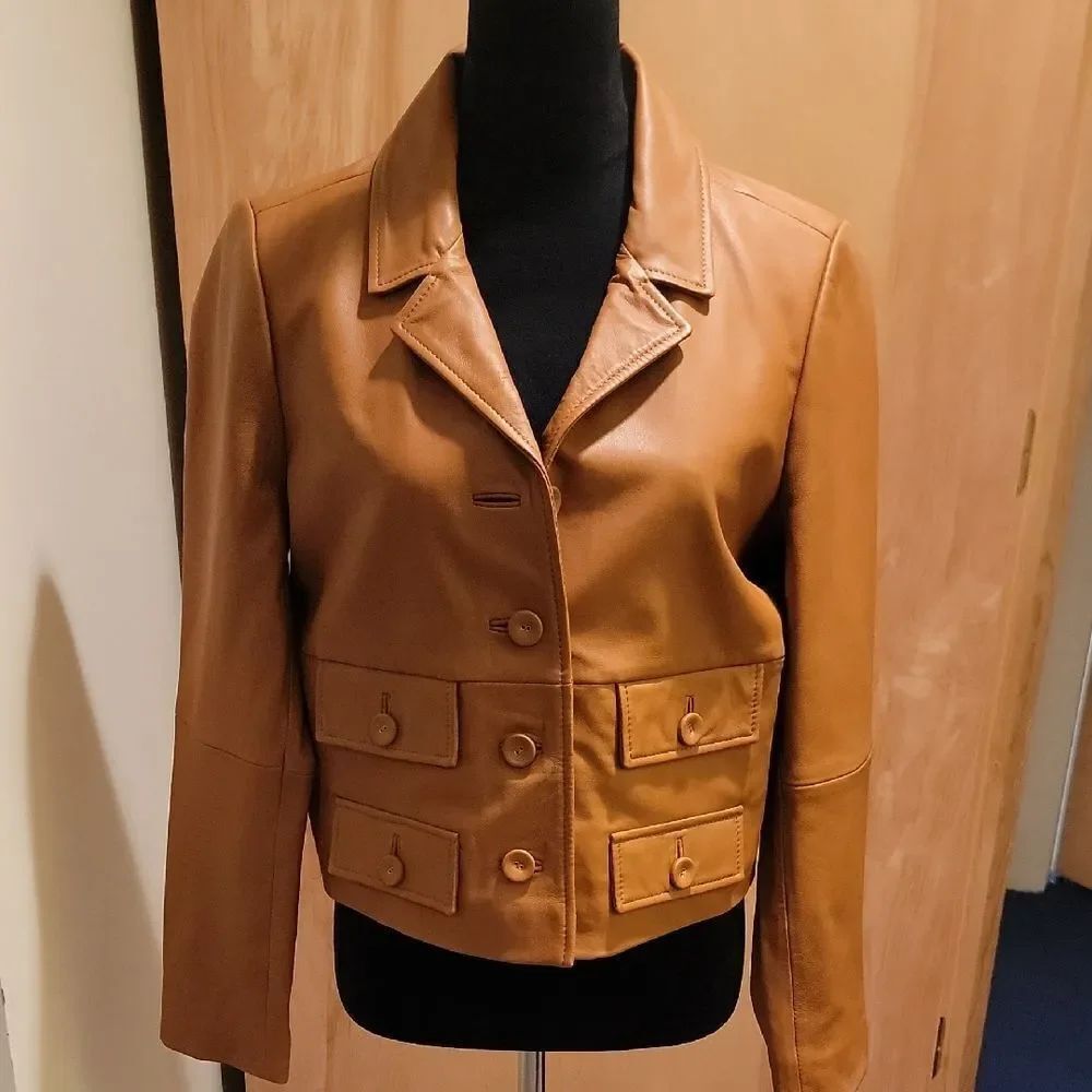 NWT Walter Baker Camel Leather Jacket SZ L - Picture 4 of 14